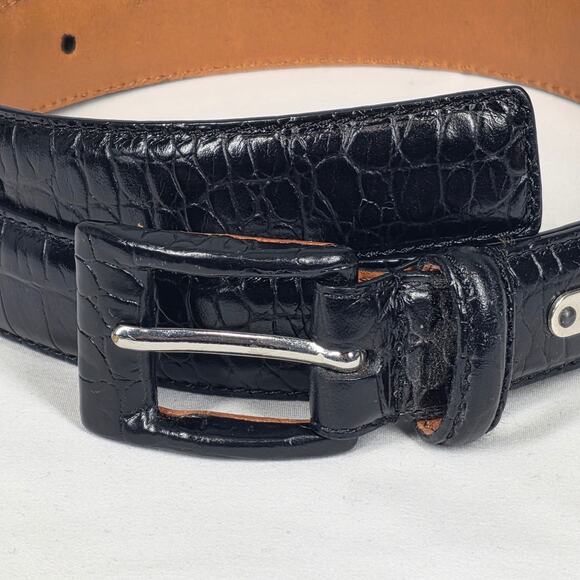 LAUREN RALPH LAUREN CROCO‑EMBOSSED LEATHER BELT – BLACK – SIZE MEDIUM main image 4